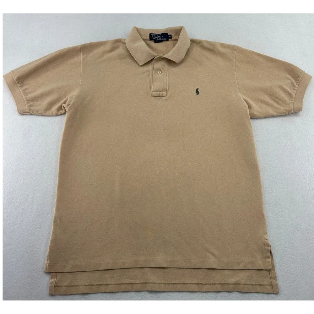 Polo Ralph Lauren Mens Short Sleeve Pique Polo Shirt Tan Khaki Pony Logo Medium